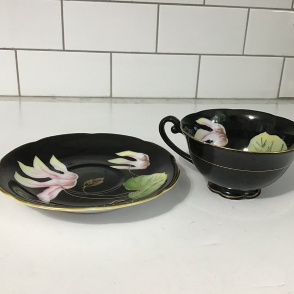 VTG Princess China Black Water Lily Tea Cup and Saucer Made in Occupied Japan - Picture 6 of 8